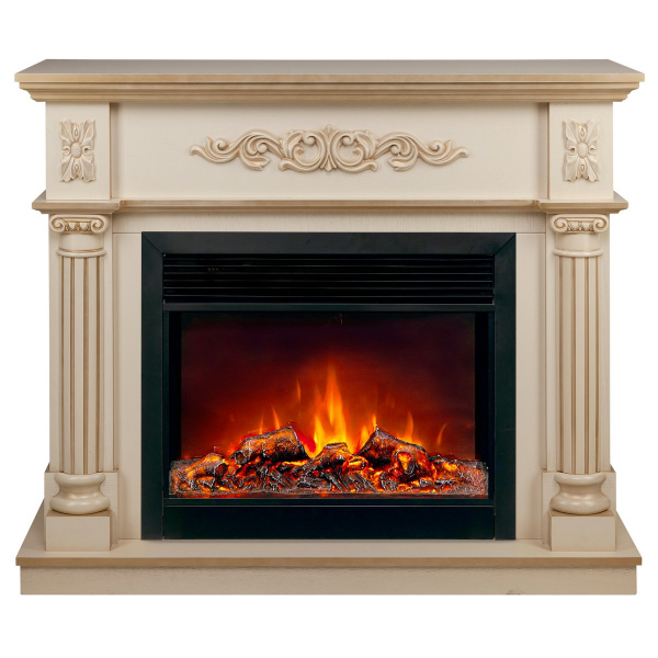 Электрокамин RealFlame Silvia 26 WT белый дуб с золотой патиной с очагом Moonblaze
