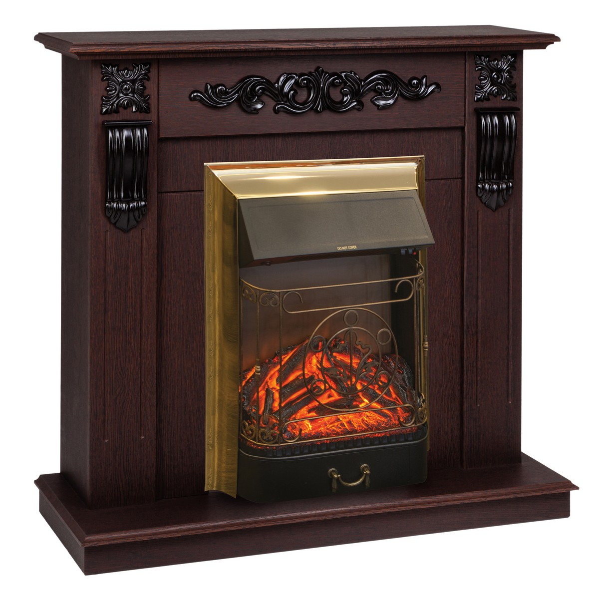 Электрокамин RealFlame Dominica DN орех с очагом Majestic Lux Brass
