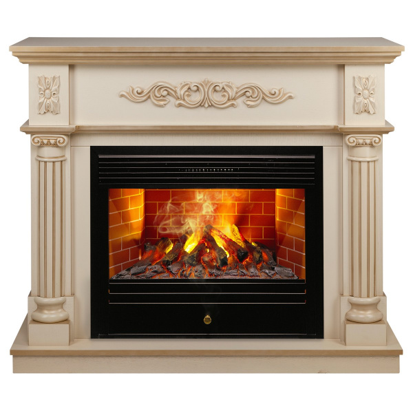 Электрокамин RealFlame Silvia 26 WT белый дуб с золотой патиной с очагом 3D Novara