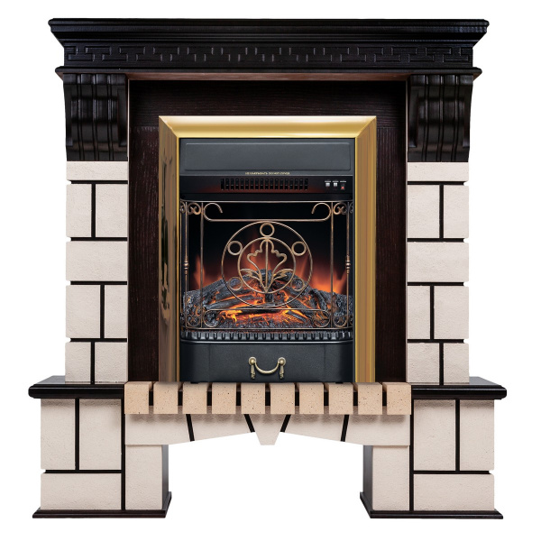 Электрокамин RealFlame Stone STD AO античный дуб с очагом Majestic Lux Brass