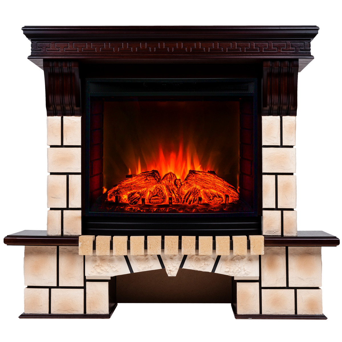 Электрокамин RealFlame Stone Brick AO античный дуб с очагом Evrika 25,5 LED