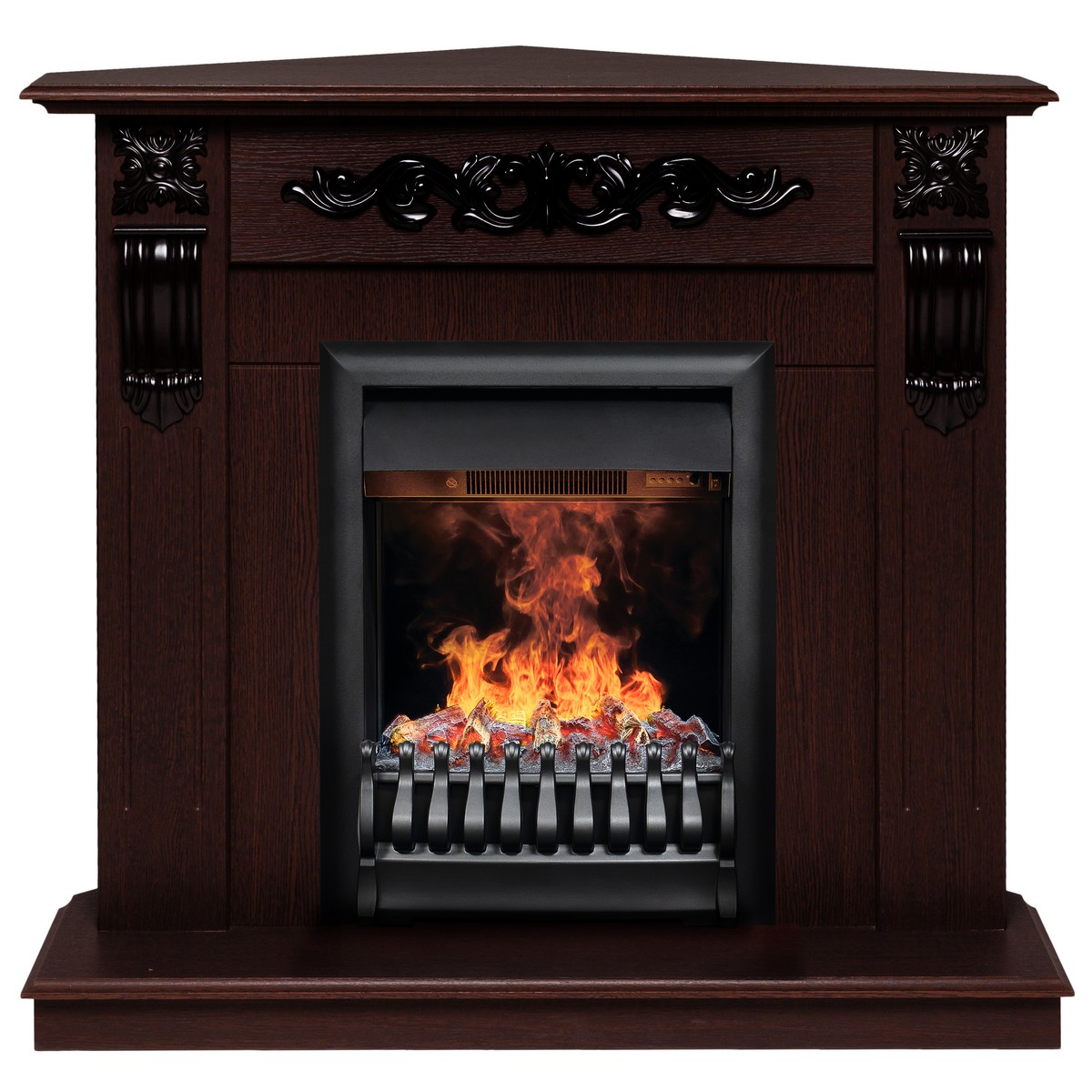 Электрокамин RealFlame Dominica Corner DN орех с очагом 3D Oregan