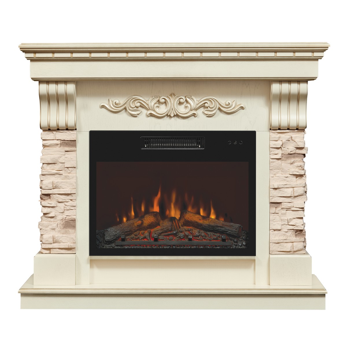 Электрокамин RealFlame Marseilles Luxe 24 WT белый дуб с золотой патиной с очагом Kendal 24