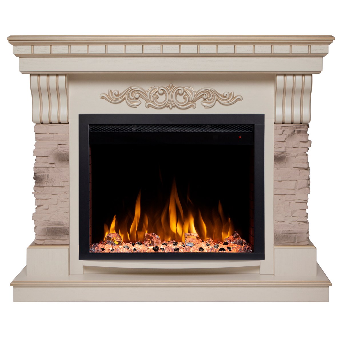 Электрокамин RealFlame Marseilles WT белый дуб с золотой патиной с очагом Saphir 25,5
