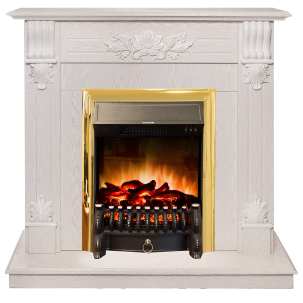 Электрокамин RealFlame Ottawa WT белое золото с очагом Fobos Lux Brass