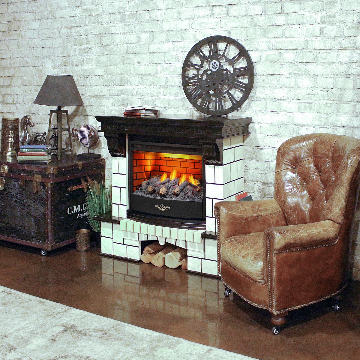 Электрокамин RealFlame Stone AO античный дуб c 3D Firestar 25,5