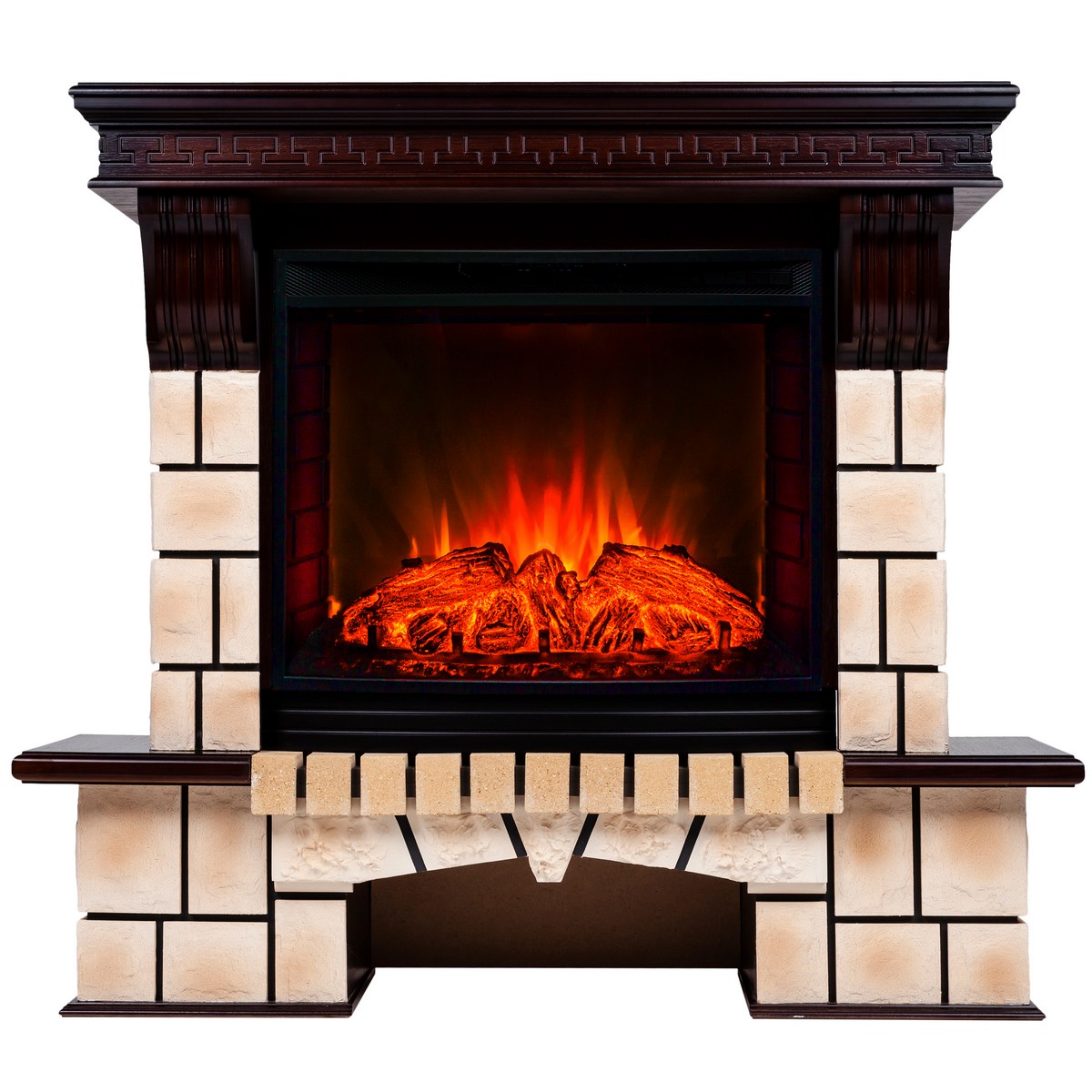 Электрокамин RealFlame Stone Brick AO античный дуб с очагом Evrika 25,5 LED