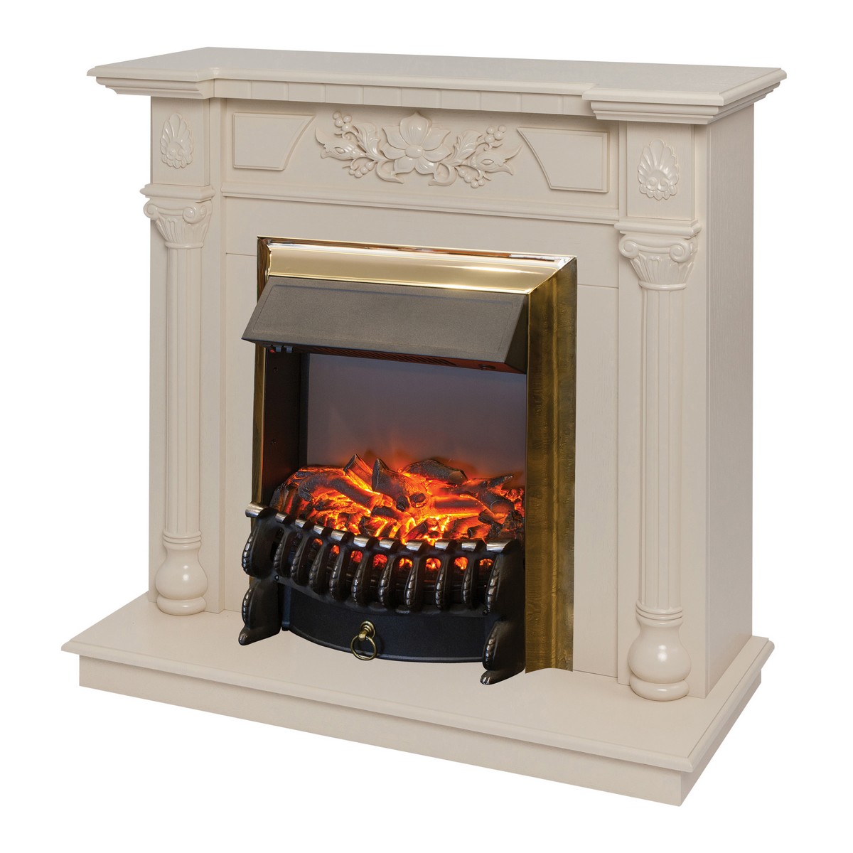 Электрокамин RealFlame Dacota WT белый дуб с очагом Fobos Lux Brass