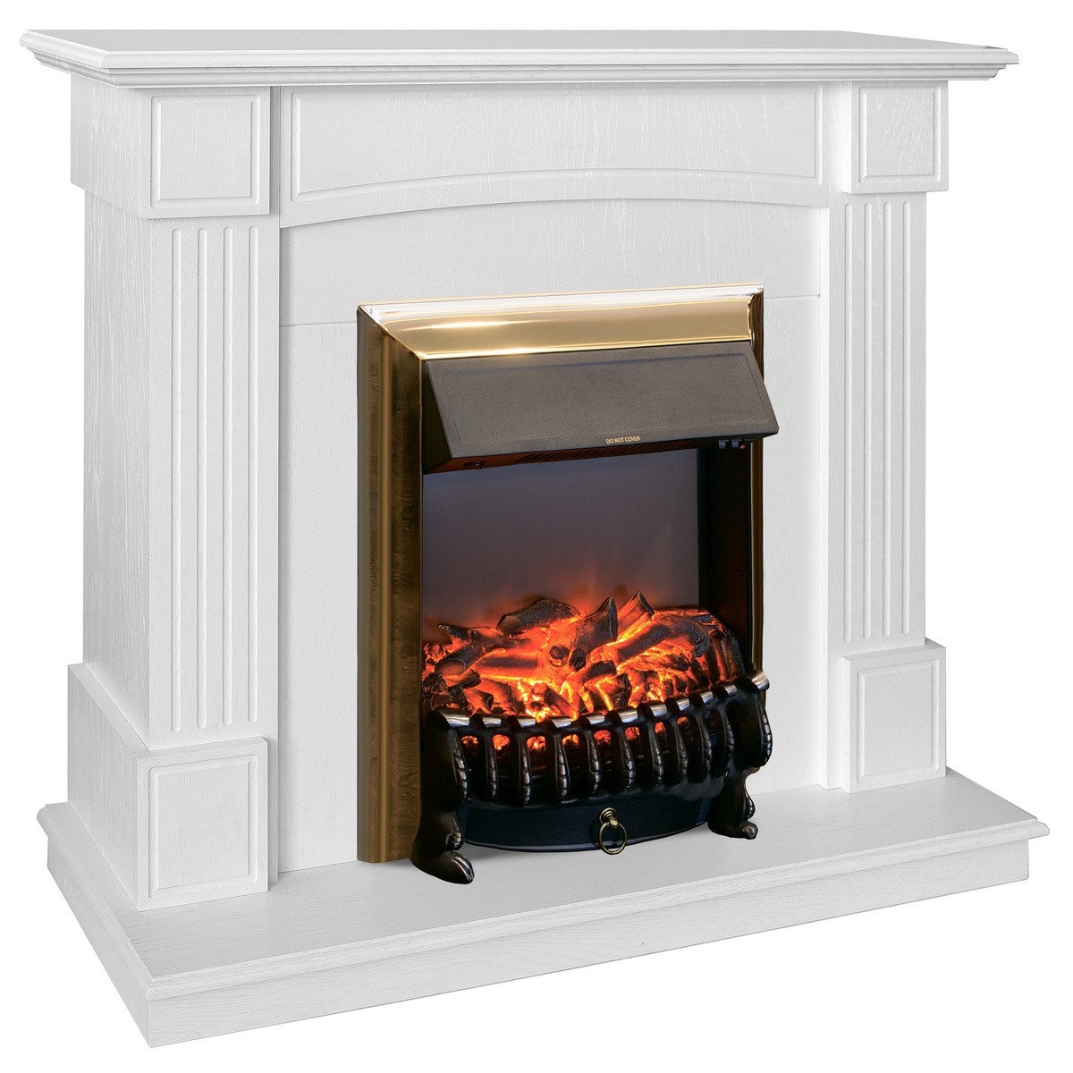 Электрокамин RealFlame Andrea WT фактурный белый с очагом Fobos Lux Brass
