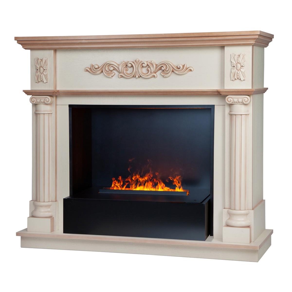 Электрокамин RealFlame Silvia 26 WT белый дуб с бронзовой патиной с очагом 3D Cassette 630 Black Panel