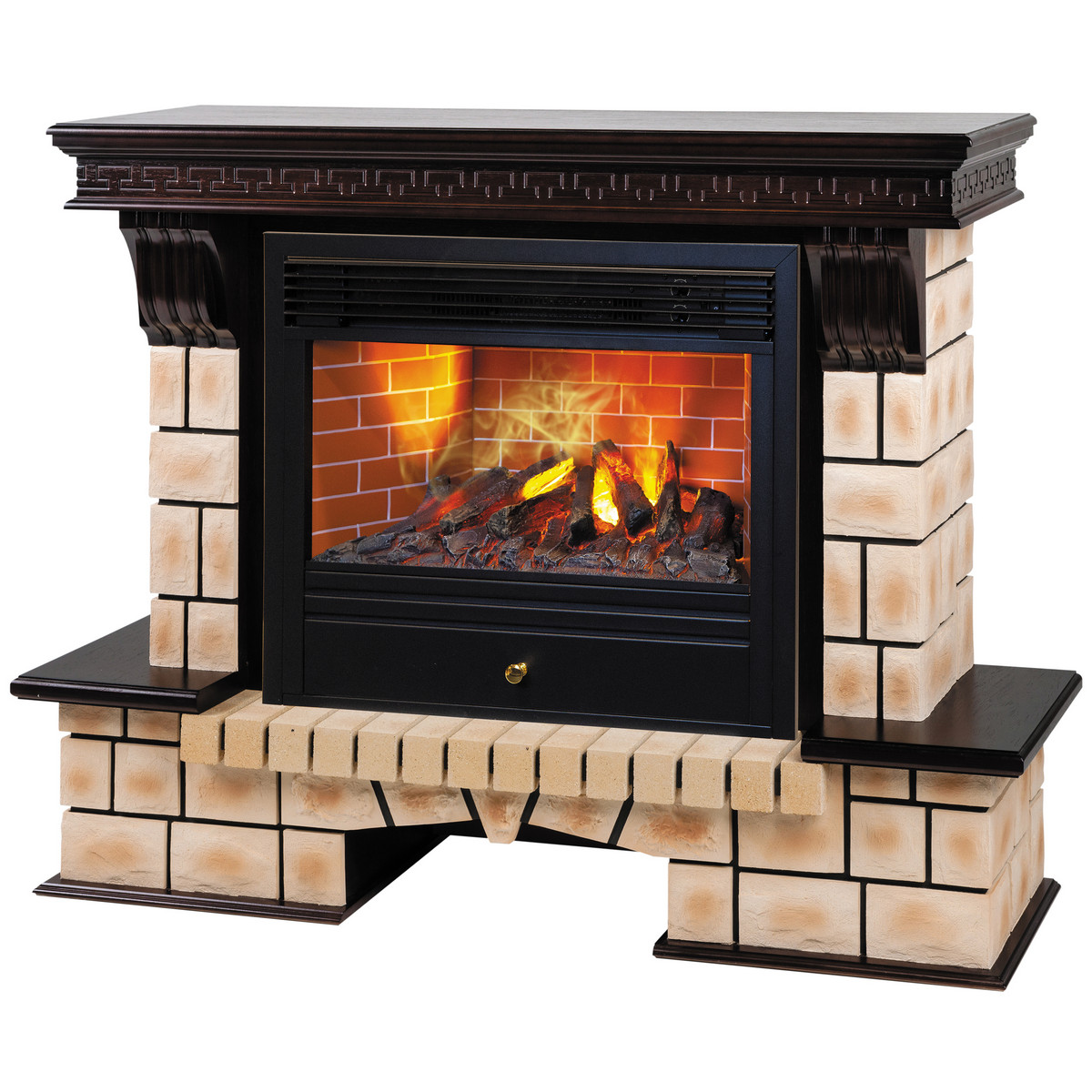 Электрокамин RealFlame Stone Brick AO античный дуб с очагом 3D Novara