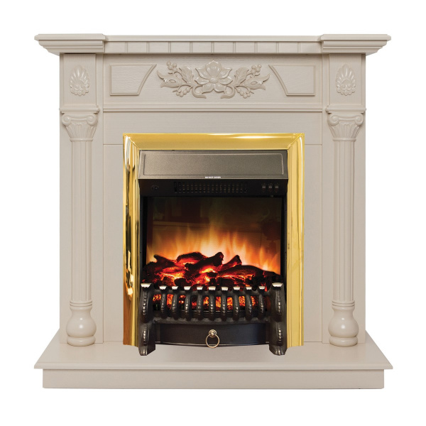Электрокамин RealFlame Dacota WT белый дуб с очагом Fobos Lux Brass