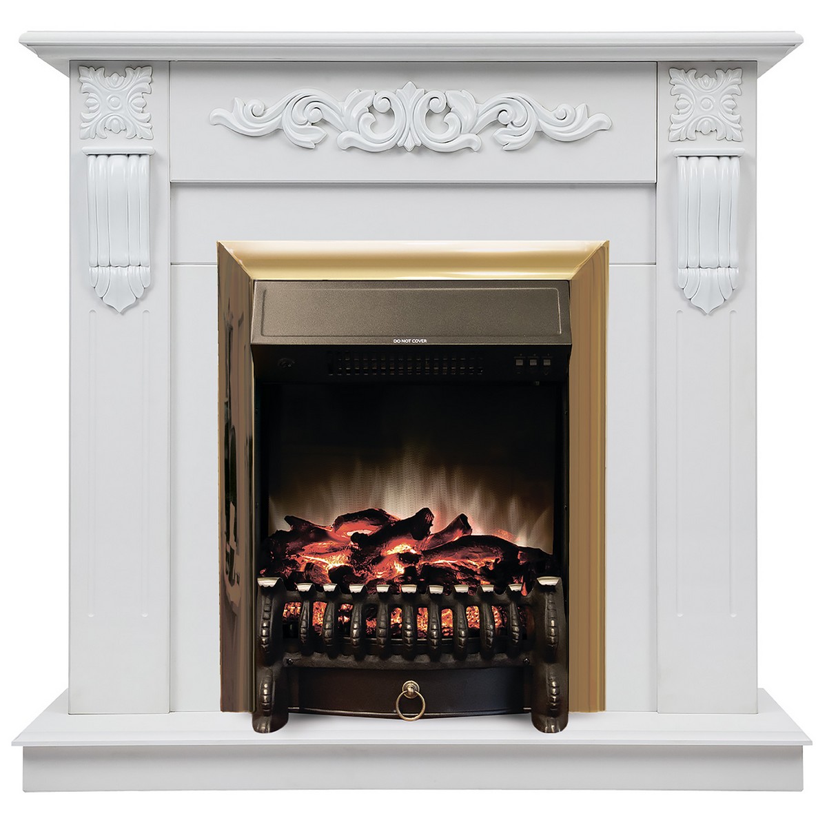 Электрокамин RealFlame Dominica DN белый матовый с очагом Fobos Lux Brass