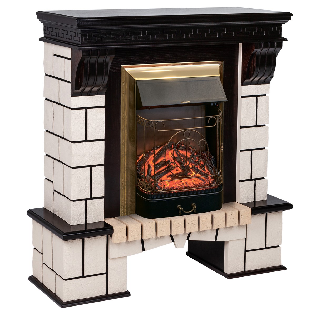 Электрокамин RealFlame Stone STD AO античный дуб с очагом Majestic Lux Brass