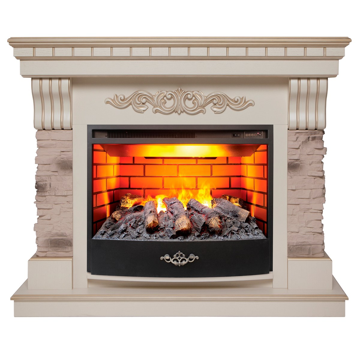 Электрокамин RealFlame Marseilles WT белый дуб с золотой патиной с очагом 3D Firestar 25,5