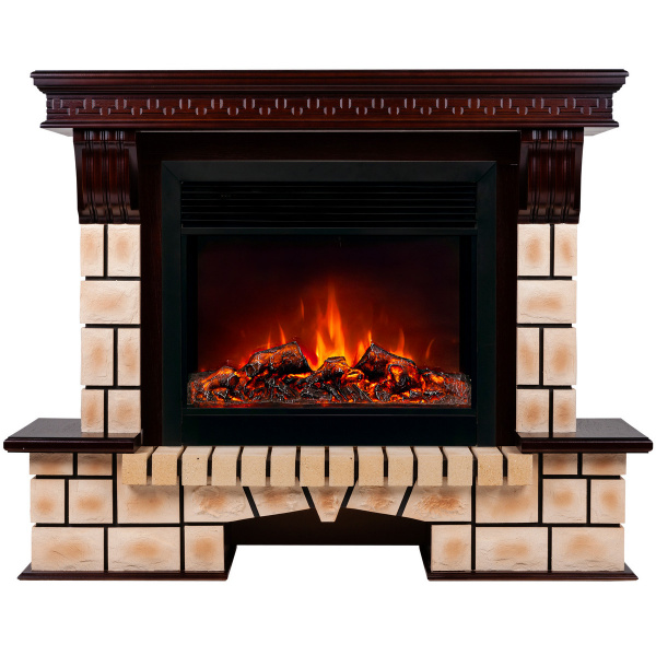 Электрокамин RealFlame Stone Brick AO античный дуб с очагом Moonblaze Black