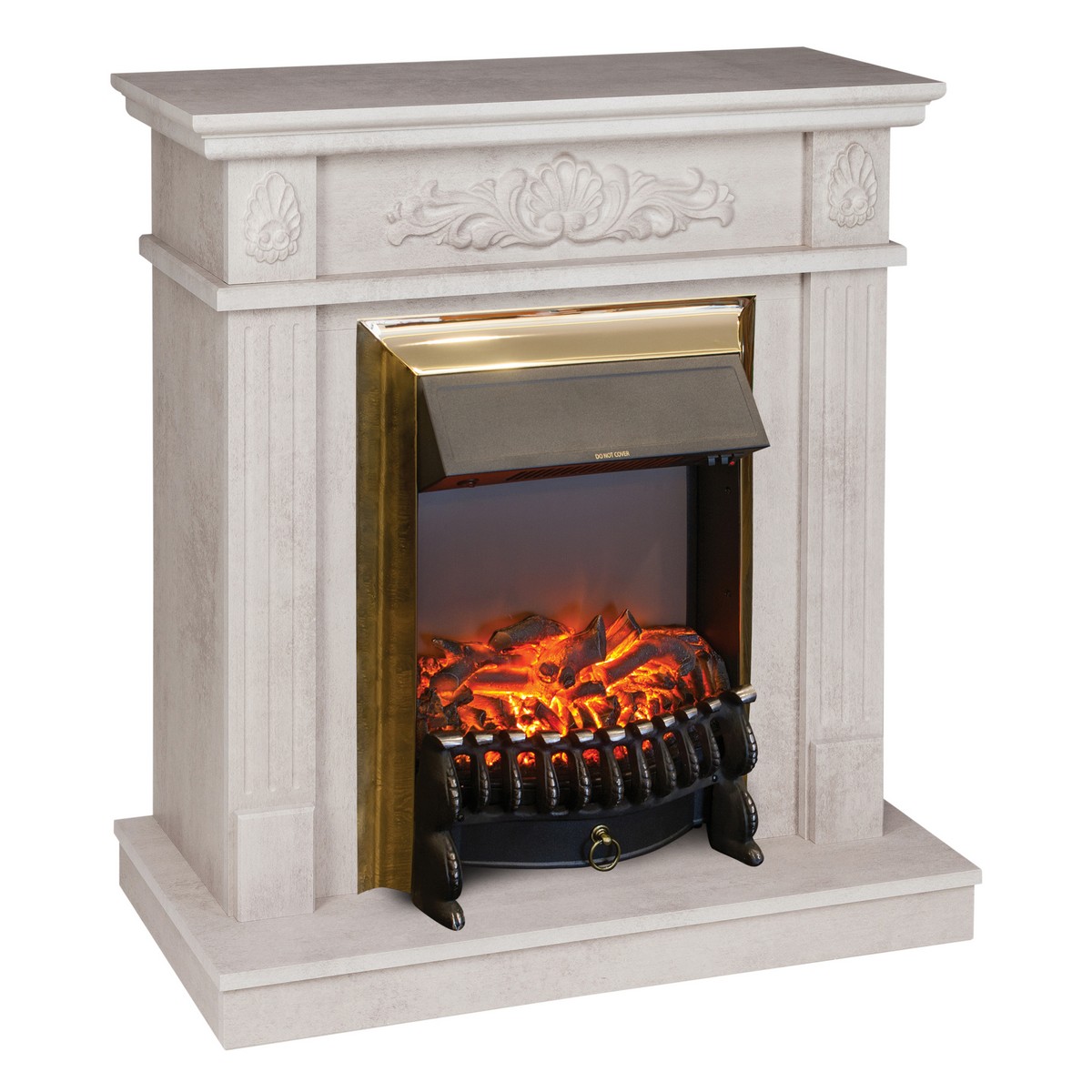 Электрокамин RealFlame Adelaida WT белый камень с очагом Fobos Lux Brass