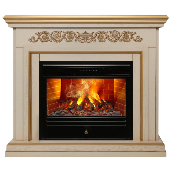 Электрокамин RealFlame Leticia 26 WT белый дуб с золотой патиной с очагом 3D Novara