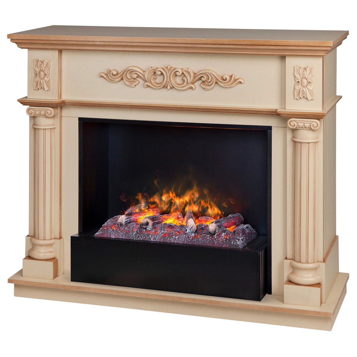 Электрокамин RealFlame Silvia 26 WT белый дуб с бронзовой патиной с очагом 3D Cassette 630