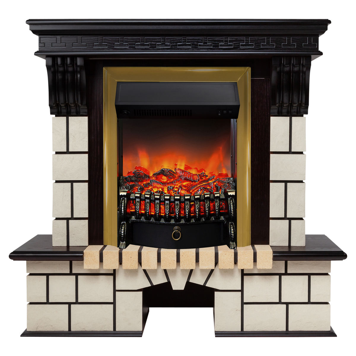 Электрокамин RealFlame Stone STD AO античный дуб с очагом Fobos Lux Brass