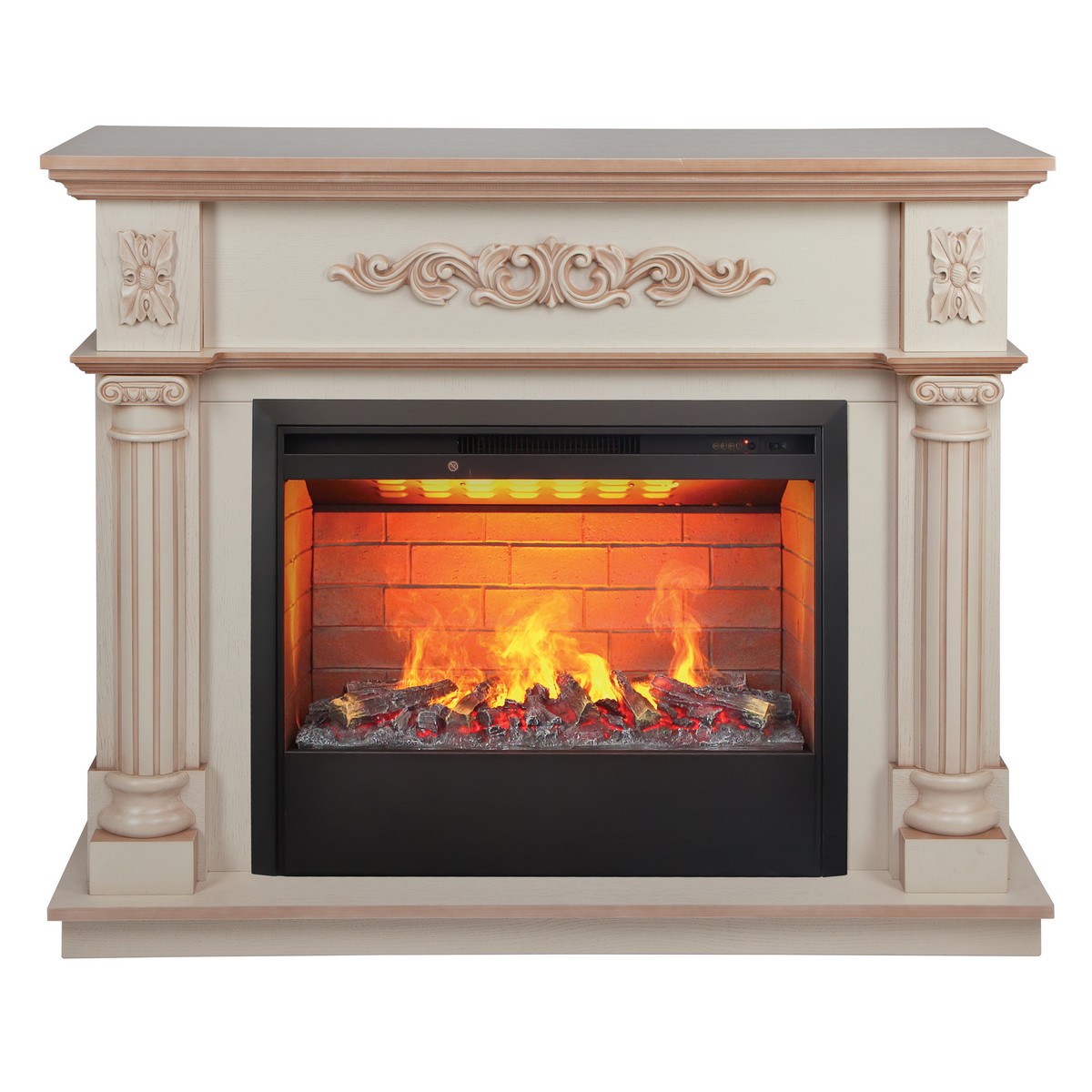 Электрокамин RealFlame Silvia 26 WT белый дуб с бронзовой патиной с очагом 3D Helios 26
