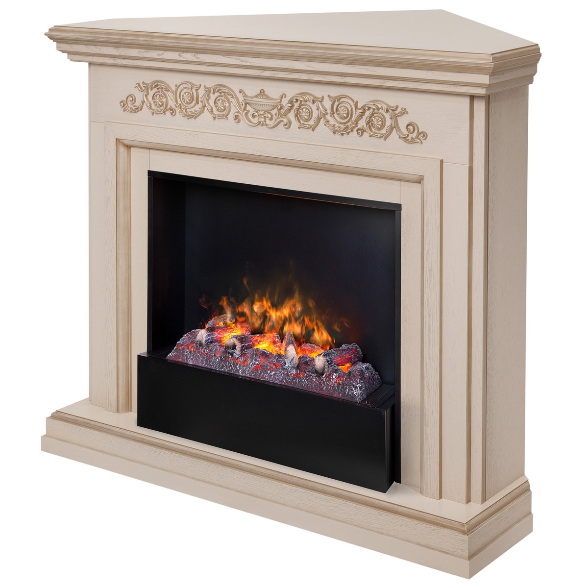Электрокамин RealFlame Leticia Corner 26 WT белый дуб с золотой патиной с очагом 3D Cassette 630