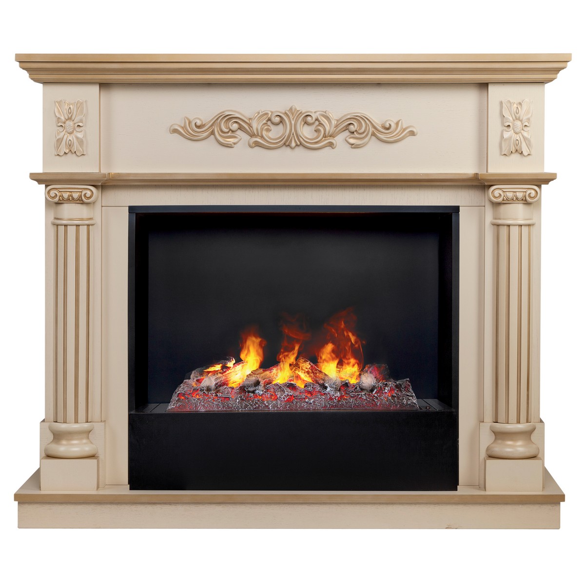 Электрокамин RealFlame Silvia 26 WT белый дуб с золотой патиной с очагом 3D Cassette 630
