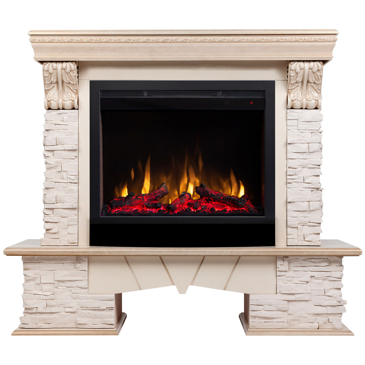 Электрокамин RealFlame Rockland Lux WT белый дуб с золотой патиной с очагом Saphir 25,5