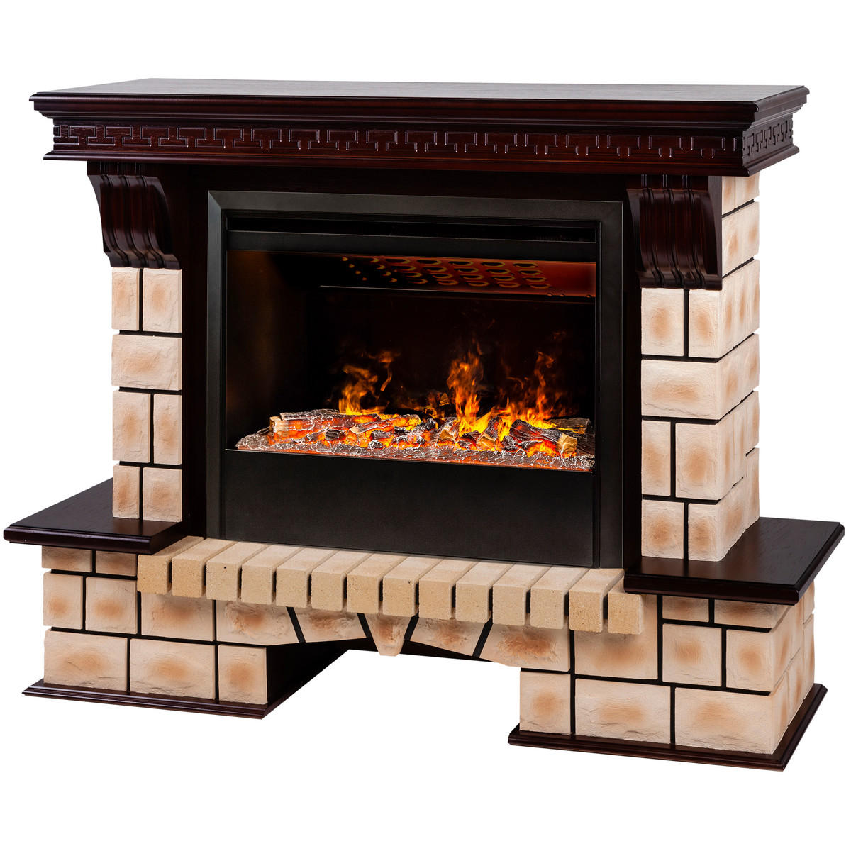 Электрокамин RealFlame Stone Brick AO античный дуб с очагом 3D Helios 26 SBG