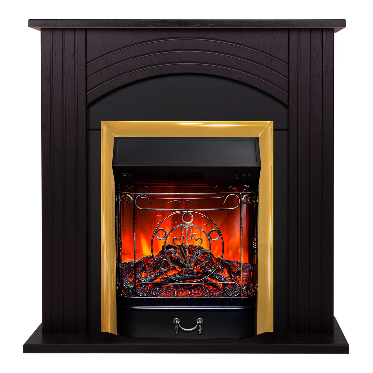 Электрокамин RealFlame Hanna STD DN орех с очагом Majestic Lux Brass