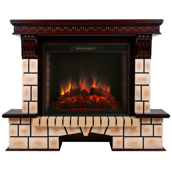 Электрокамин RealFlame Stone Brick AO античный дуб с очагом Epsilon 26 S IR